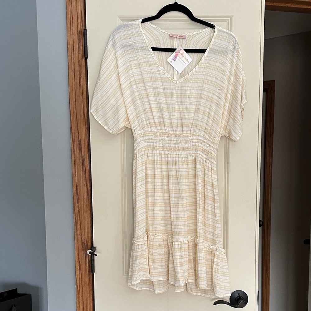 NWT Cream striped V-Neck Dress